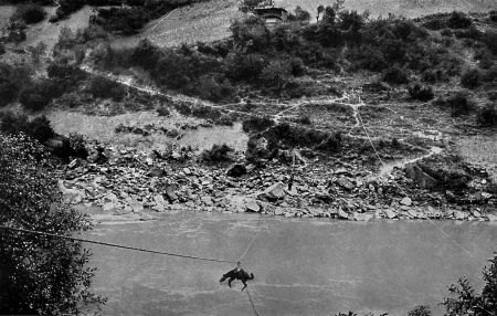 One of Rock's horses crossing the Salween