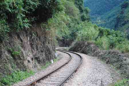 Railroad tracks zigzagging along the Chahe River (JA)