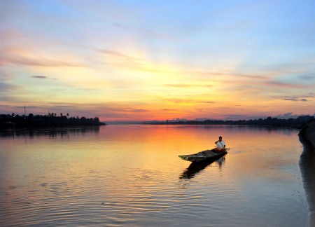 Sunset fishing on the Mekong River