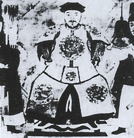 A woodblock print portrait of Wu Sangui