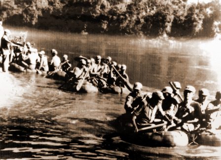 The Y-Force crossing the Nujiang in American-supplied inflatable rafts.