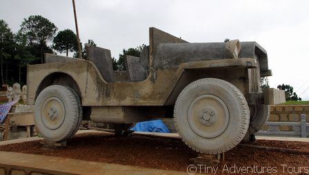 A concrete Jeep being built for the memorial