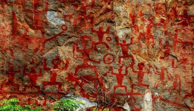 Stone paintings at Guangzi's Zuojiang Huashan Rock Art Cultural Landscape