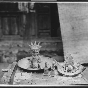 Human and animal figurines sculpted from barley flour and butter dough for use in a Naxi religious ceremony Undated