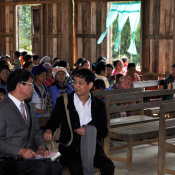 Visiting Lisu pastors from China meet their Burmese counterparts at a church in Putao, Myanmar