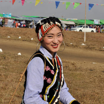 A Lisu woman attends Kuoshi Festival in Putao, Myanmar