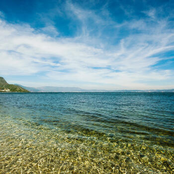 The waters of Fuxian Lake turn a deep cobalt blue as they get deeper