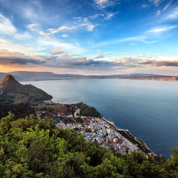 Sunset and clouds over Yunnan's Fuxian Lake