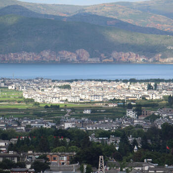 A view over Dali Old Town's 'suburbs', with Erhai Lake behind