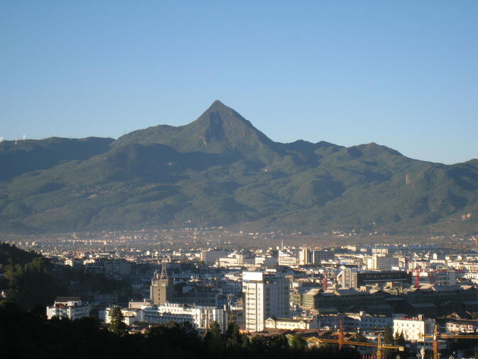 Lijiang skyline with Wenbi Mountain in the background