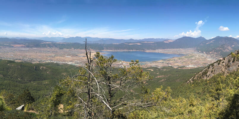 View from summit of Saddle Mountain, with Lashi Lake visible