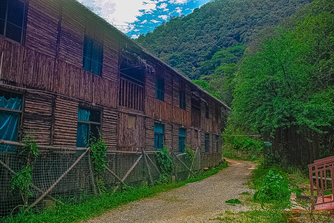 Idle wood houses inside the valley