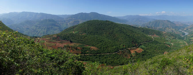 Haipo Mountain, once a World War II battlefield, ringed by the old Burma Road