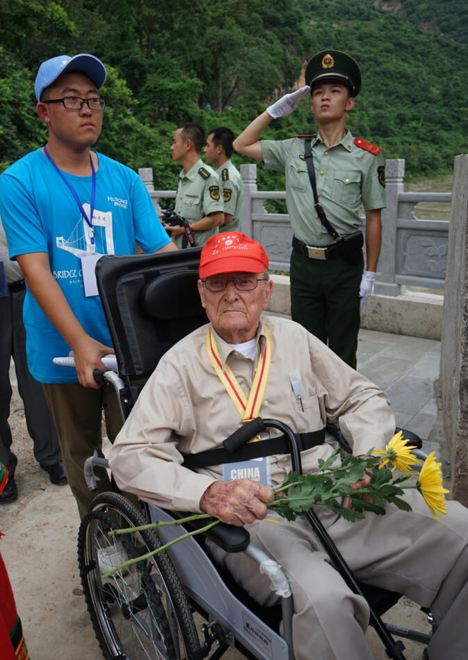 Veteran of the 'Hump over the Himalayas', Frank Losonsky, visits Huitong Bridge on September 7, 2015, 70 years to the day World War II ended in Asia
